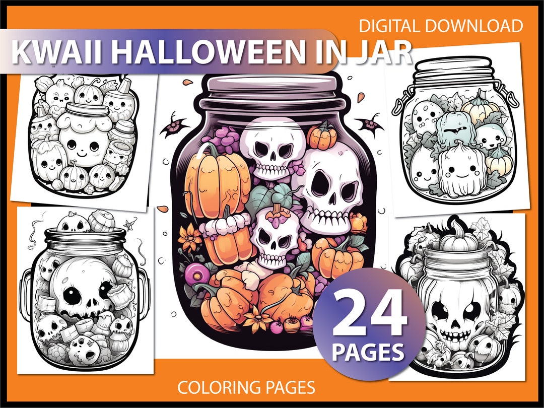 Kawaii Halloween in a Jar: Adult Coloring Page Coloring Halloween ...
