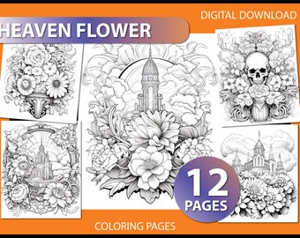 Heaven flower coloring pages for adults - heaven coloring page - flower coloring page - fantasy heaven coloring page - gift for friend