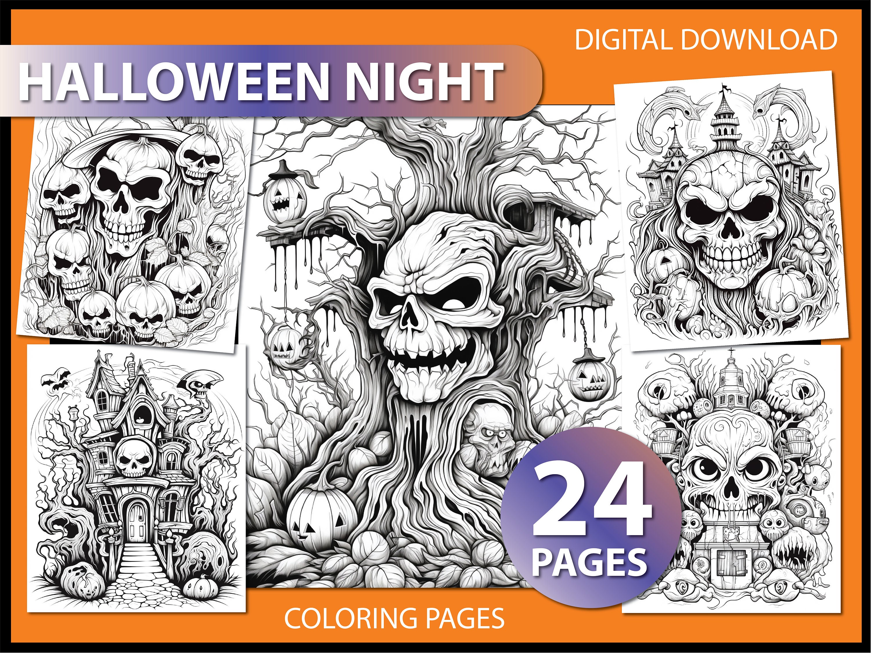 Enchanted Halloween Night: Coloring Page for Adults Coloring Book Adult ...
