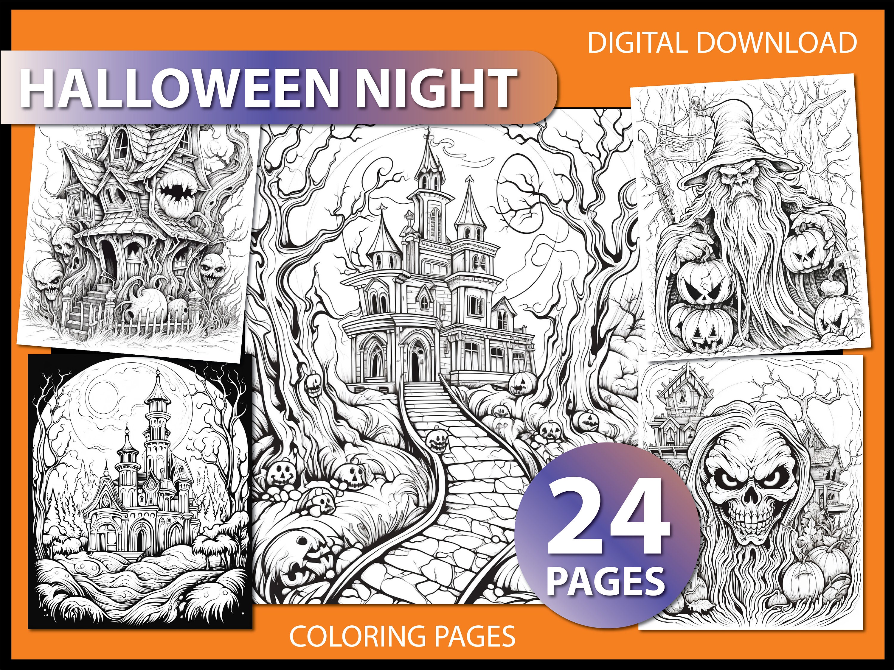 Enchanted Halloween Night: Coloring Page for Adults Coloring Book Adult ...