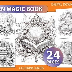 Open Magic Book: Adult Coloring Page - Coloring Pages for Adult - Magic ...