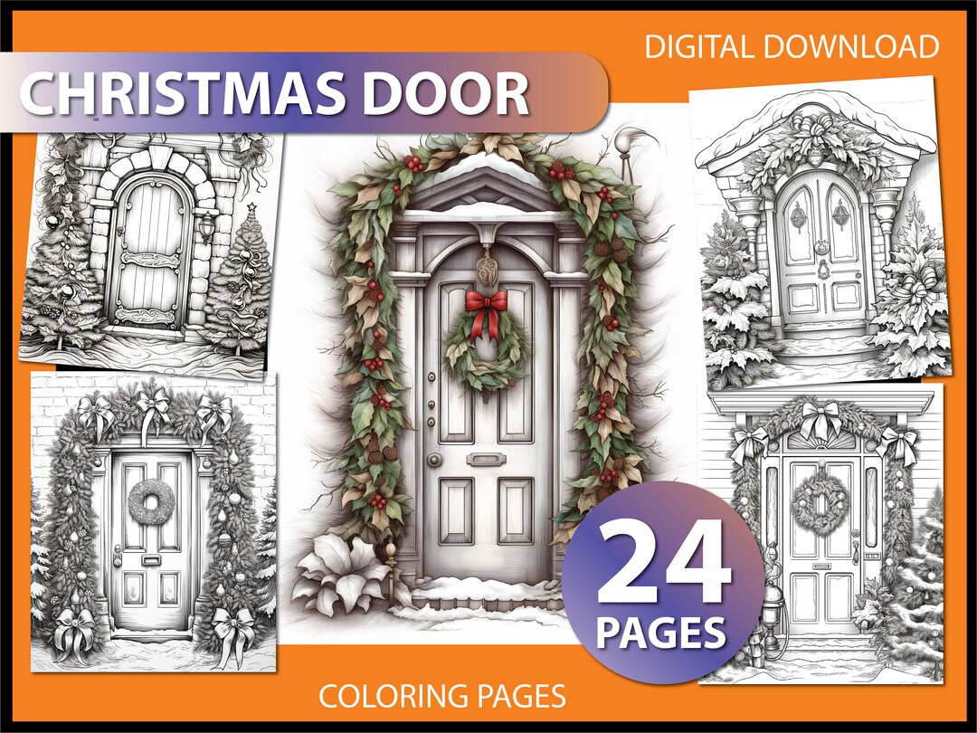 Christmas Doorway: Adult Coloring Page - Christmas Coloring Page - Door ...