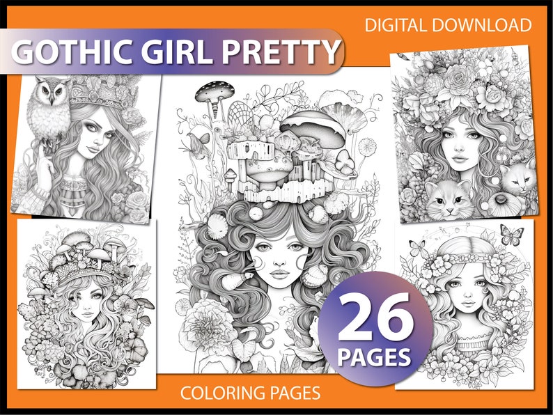 Gothic Girl Pretty Coloring Pages for Adult Coloring Book Gothic ...