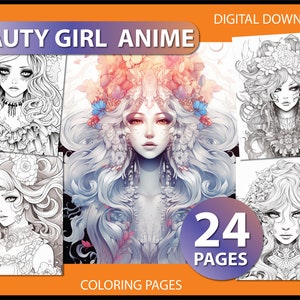 Anime Beauty: Enchanting Girl Coloring Page - coloring book adult - girl anime coloring page - printable download - printable PDF - Anime