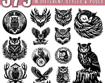 Pakiet SVG Sowa | Clipart Sowa Laser, Grawerowanie, Cięcie i Cricut | Nocny Sowa i Góry SVG | Las Sowa SVG | Sowa png, dxf, jpeg Użycie komercyjne