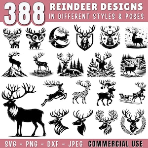 Reindeer SVG Bundle | Cute & Christmas Reindeer Clipart | Reindeer Silhouette PNG DXF jpeg Files for Cricut and Laser | Commercial Use