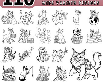 Adventure Cats SVG Bundle, Cat Hiking Climbing Fishing Camping Cut Files, Cute Kitty Outdoor Clipart for Cricut, Laser Engraving, PNG PDF