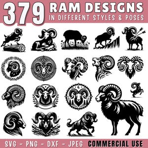 Ram SVG Bundle | Bighorn and Farm Ram Clipart | Tup svg |  Buck sheep svg | Ram Silhouette PNG DXF jpeg for Cricut and Laser, Commercial Use