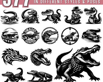 Alligator SVG Bundle | Cute & Wild Gator Clipart | Alligator and Crocodile Silhouettes PNG DXF jpeg for Cricut and Laser | Commercial Use
