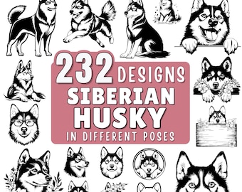 Siberian Husky Dog SVG Bundle File, Dog pet lover, husky Clipart for Cricut | Laser, Dog Graphics, png, jpeg SVG DXF Vector | Commercial use