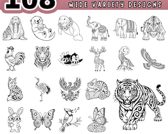 Cultural Animals SVG Bundle, 108 Tribal Animal Clipart, Ethnic Wildlife PNG PDF for Cricut, Laser Cut Designs, Digital download