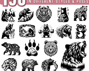 Bear SVG Bundle | Bear clipart Laser, Cut & Cricut | Grizzly Bear and Mountains SVG | Bear forest svg | Bear png, dxf ,jpeg Commercial Use