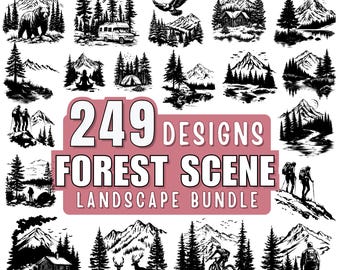 Forest Scenery Landscape SVG Bundle - Wilderness Camping Silhouette Clipart | Woodland Mountain design for Cricut Laser | Commercial Use