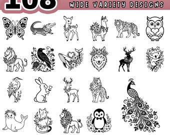 Animal Wedding Decor SVG PNG Bundle, Woodland Bridal Shower Clipart, Laser Cut Cake Topper, Cricut Baby Shower Signs, Rustic Party Stencils