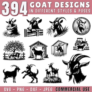 Goat designs SVG Bundle - Goat Head svg, Farm Animals Clipart, Goat Silhouette PNG | Goat dxf jpeg Files for Cricut & Laser | Commercial Use