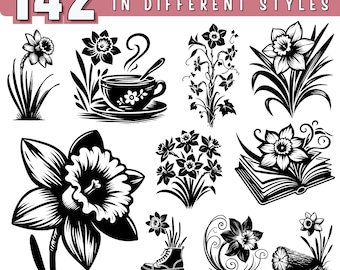 Pacchetto di file SVG di fiori di narciso, clipart di fiori per Cricut, file di taglio di bouquet di fiori di narciso, file SVG di fiori del mese di nascita di marzo, uso commerciale