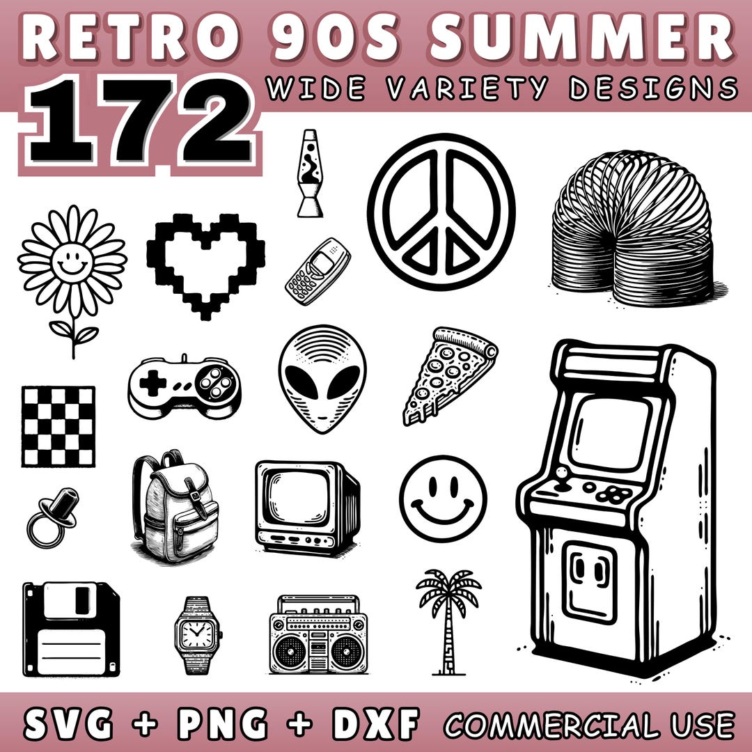 170+ Retro 90s Summer SVG Bundle, Nostalgic 90s Doodle SVG, Vintage PNG ...