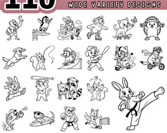 Animal Sports SVG Bundle, 110 Funny Animals Playing Sports Clipart, Cricut Cut Files, Laser Engraving Designs, Commercial Use PNG PDF