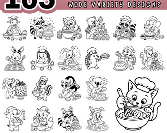 Animal Holiday Baking SVG Bundle, Christmas Baking Animals Clipart, Cute Baker Cat Dog PNG, Cookie Decorating DXF for Cricut, Laser Cut
