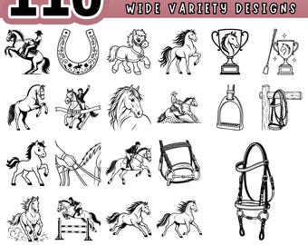 Equestrian Sports SVG Bundle, Horse Riding Cut Files, Equestrian Clipart for Cricut, Horse Lover Pony Club Design, Western & Riding PNG PDF