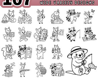 Cute Camping Animals SVG Bundle, Forest Wildlife Clipart, Outdoor Adventure PDF PNG, Bear Fox Raccoon Laser Cut Files for Cricut, Digital