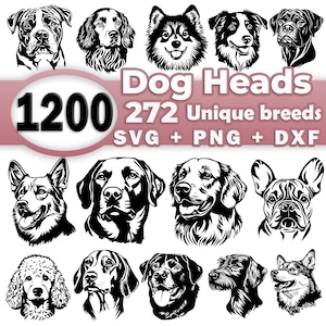 Dog Heads SVG Bundle File, All Breeds Collection, Dog Clipart for Cricut | Laser Cut, High Quality Silhouette Graphics, png SVG DXF Vector