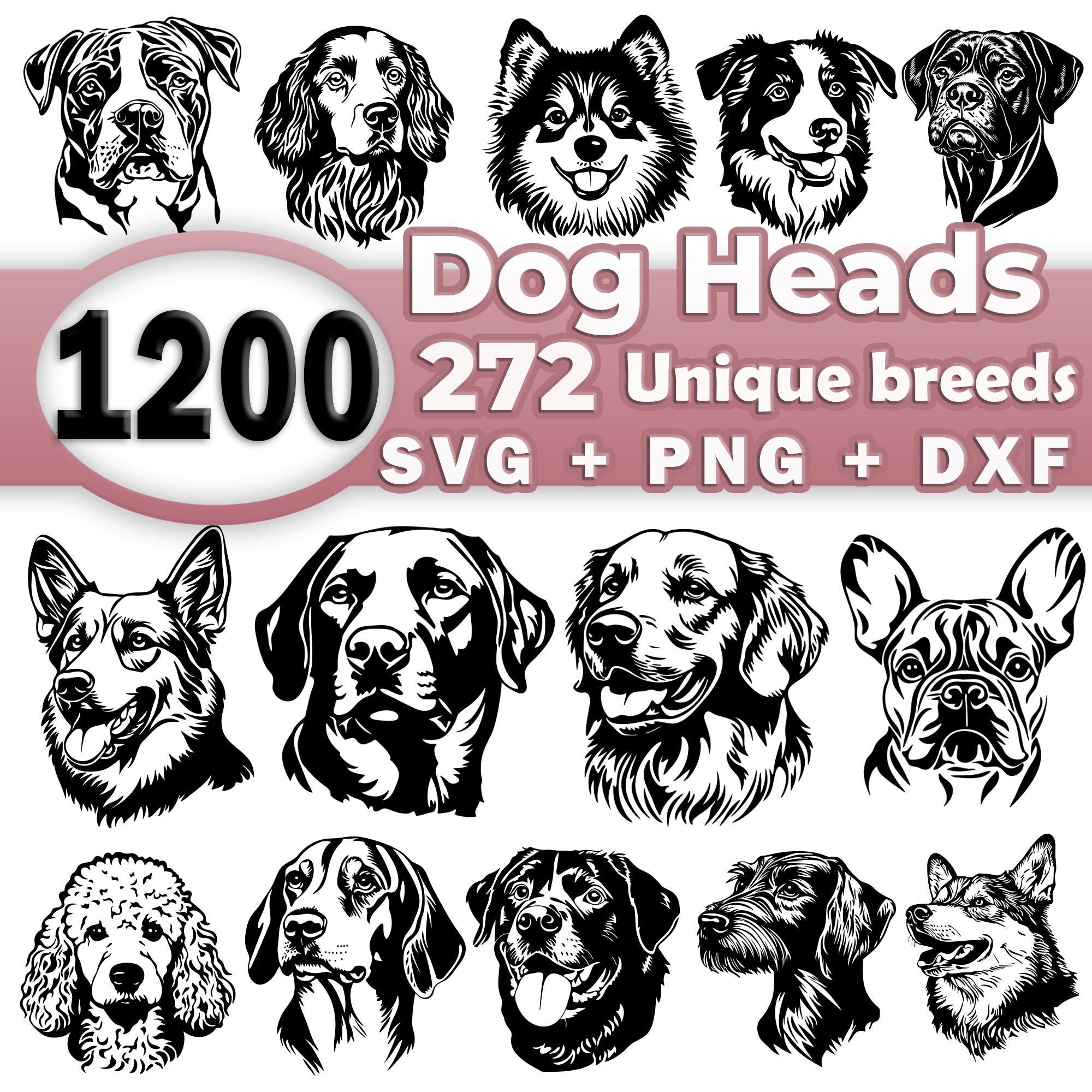 Dog Heads SVG Bundle File, All Breeds Collection, Dog Clipart for ...