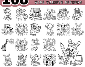 108 Classroom Animals SVG Bundle, Cricut Cut Files, Teacher Clipart, PDF Laser Cut Stencils for Classroom Decor Crafts, Digital download