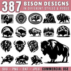 Bison or Buffalo SVG Bundle | Wild Bison Clipart | Buffalo farm svg | Buffalo Silhouette PNG DXF jpeg for Cricut & Laser | Commercial Use