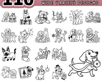 110 Festive Holiday Pets SVG Bundle, Christmas Cat Dog Clipart, Cricut Craft Designs, Santa Hat Animal PDF PNG Files for Laser Cutting