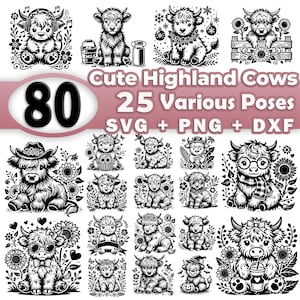 Cute baby Highland Cow Svg Bundle File | Farm cow animals Illustration | Cricut, Clipart, Cut Laser Files  | SVG PNG DXF Commercial Use