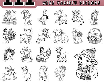 Farmhouse Animals Bundle Retro SVG, Rustic Country Clipart for Cricut, Vintage Farm Animal Cut Files for Laser Engraving, PDF PNG Digital