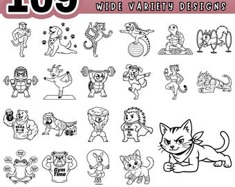 Animal Fitness SVG Bundle, Workout Animals Clipart, Gym Sport Vector, Active Lifestyle PDF PNG, Cricut Cut File, Laser Engraving, Digital