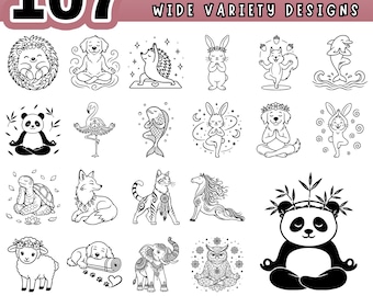 Yoga Cute Animals SVG Bundle, Funny Yoga Poses Clipart, Meditation Animals PNG, PDF for Cricut, Silhouette, Laser Cut Crafts, Digital file