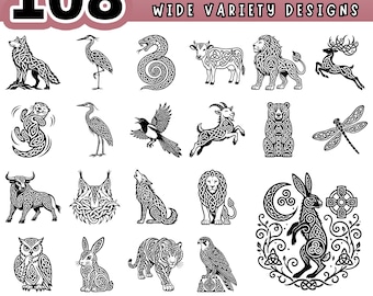 Celtic Animal Myth SVG Bundle, 108 Mystical Creatures Clipart, Celtic Knot Designs for Cricut, Laser Cut PDF PNG, Commercial use, digital