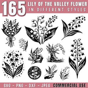 Lily of the valley flower svg bundle, Flower clipart for cricut, Hawthorn Flower cut files, May Birth Month Flower svg, Commercial use