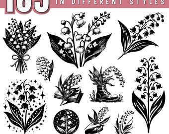 Pacote svg de flores de lírio-do-vale, clipart de flores para Cricut, arquivos de corte de flores de espinheiro, svg de flores do mês de nascimento de maio, uso comercial