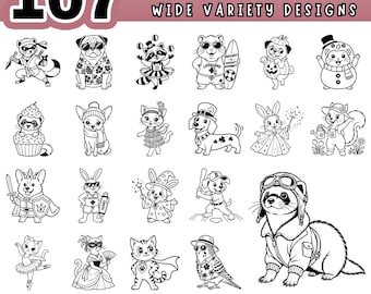 Pet Christmas Costume SVG Bundle, Cat Dog Holiday Outfit Cut File PDF, Funny Animal Shirt Laser Engraving PNG, Digital download