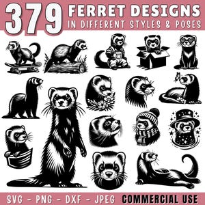 Ferret SVG Bundle | Cute & Funny Ferret Clipart | Pet ferret svg | Ferret Silhouettes PNG DXF jpeg for Cricut and Laser | Commercial Use