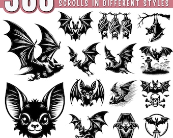 Bat SVG Bundle | Halloween Bat Silhouettes & Cute Bat Clipart | Cute Bat svg | PNG DXF jpeg Files for Cricut and Laser | Commercial Use