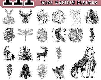 Gothic Fantasy Animals SVG Bundle, Dark Mystical Creatures Clipart, Cricut Laser Cut Files, Digital Download for Crafting, Halloween PNG PDF