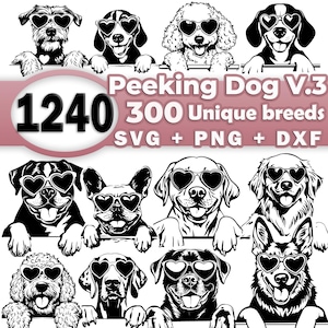 Cool Peeking Dog SVG Bundle V.3, Complete Dog Breeds, Pet Dog Gift Clipart Graphics for Cricut | Laser, PNG SVG Dxf Vector Commercial Use