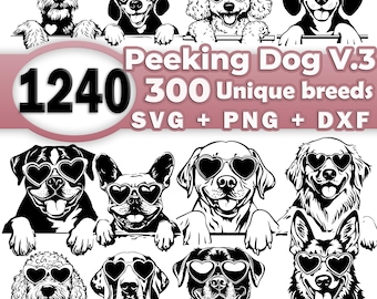 Cool Peeking Dog SVG Bundle V.3, Complete Dog Breeds, Pet Dog Gift Clipart Graphics for Cricut | Laser, PNG SVG Dxf Vector Commercial Use