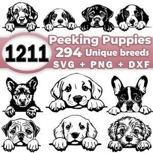Peeking Puppy Dog SVG Bundle File, Complete Dog Breeds, Puppy Clipart for Cricut Laser, High quality png, SVG, DXF vector Commercial Use