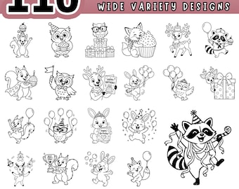 Animal Kids Party SVG Bundle, 110 Cute Zoo Animals Clipart for Shirts, Birthday Stencil PNG PDF, Cricut Laser Cut Files