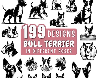 Bull Terrier dog SVG Bundle | Peeking & Silhouette Bull Terrier Clipart | Pet dog svg, Dog PNG DXF jpeg for Cricut and Laser, Commercial Use