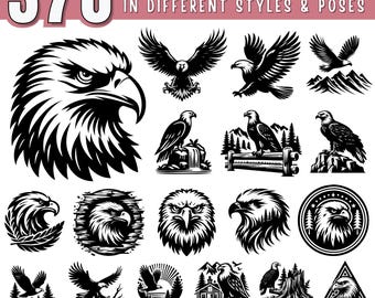 Eagle SVG Bundle | Wild animals svg, Bald Eagle Clipart, Forest svg, Eagle Silhouette PNG DXF jpeg Files for Cricut & Laser, Commercial Use