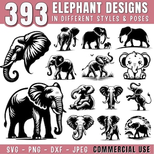 Elephant SVG Bundle | Cute Safari Elephant Clipart, Safari svg, Elephant Silhouette PNG DXF jpeg Files for Cricut & Laser, Commercial Use