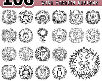 Animal Border Clipart, Cute Safari Party Decor PNG, Woodland Laser Cut SVG, PDF Animal Frame Stencils for Cricut, Digital Download