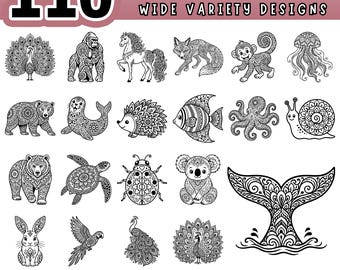 Animal Mandala SVG Bundle, 110 Wild Animal Laser Cut Files, Cricut Animal Designs, Woodland PNG, Glowforge Wood Art PDF, Digital Download